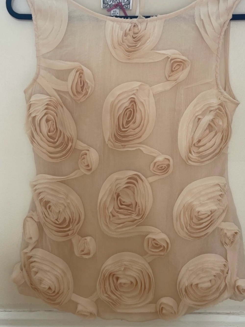 Theory Cream Floral Rosette Sheer Sleeveless Camisole